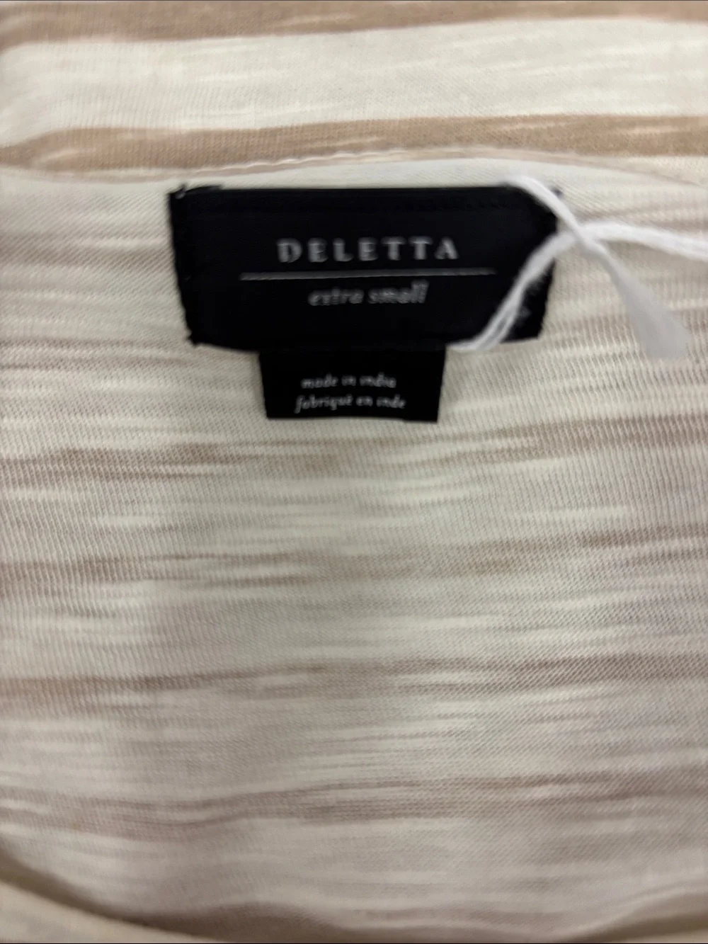 J Crew Deletta Cotton Embellished Shoulder Striped Tee in Cream and Taupe Sz XS